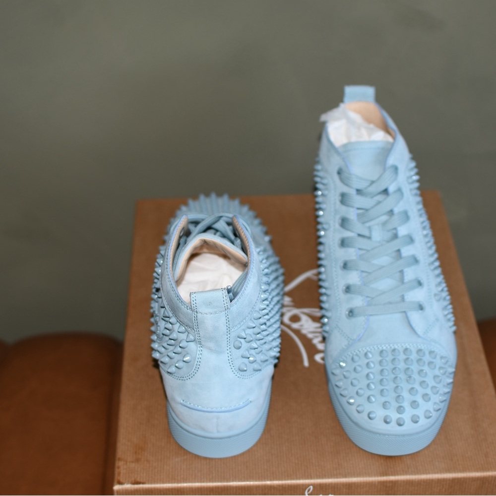 Authentic w/receipt Christian Louboutin Light Blue Spiked Sneakers